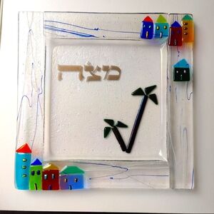Fused Glass | handmade | square Matzah tray 10.5 inches